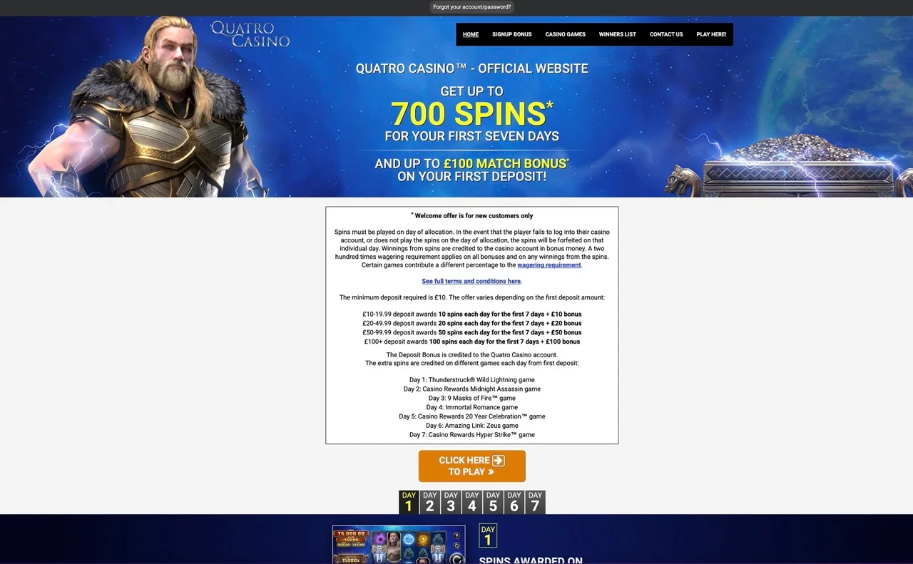 Get Up To 700 Slots Spins Bonus At Quatro